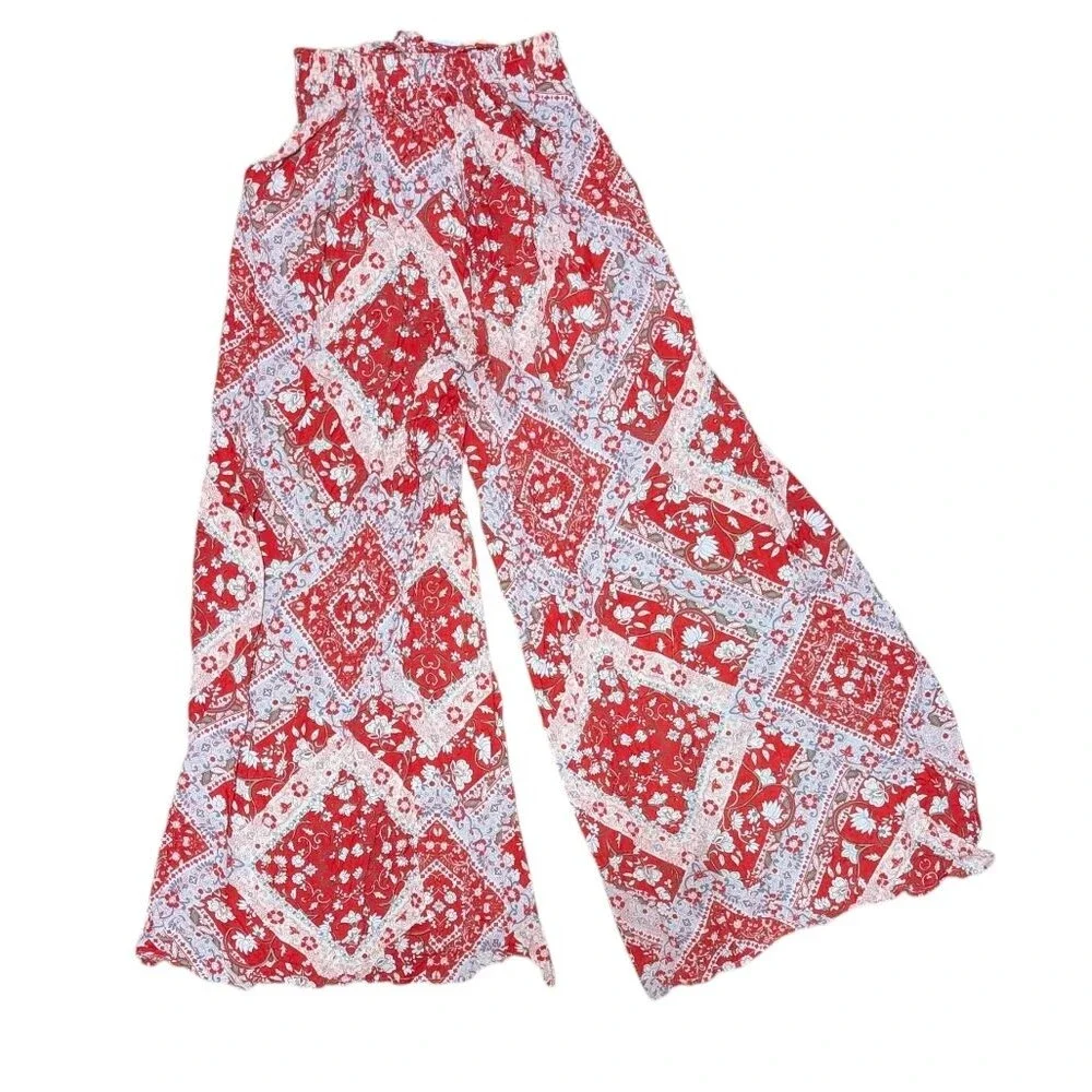 NWT Who I am side slit pants paisley novelty print size 8 beachy boho coverup